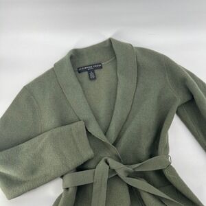 Josephine Chaus Boiled Wool Wrap Cardigan Green Tie Waist Y2K Sweater S Petite